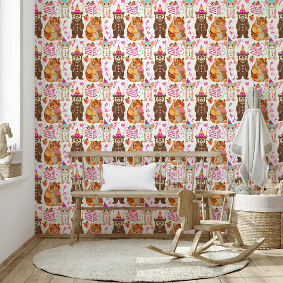A festive party animal wallpaper mural for a child's room., GD4682