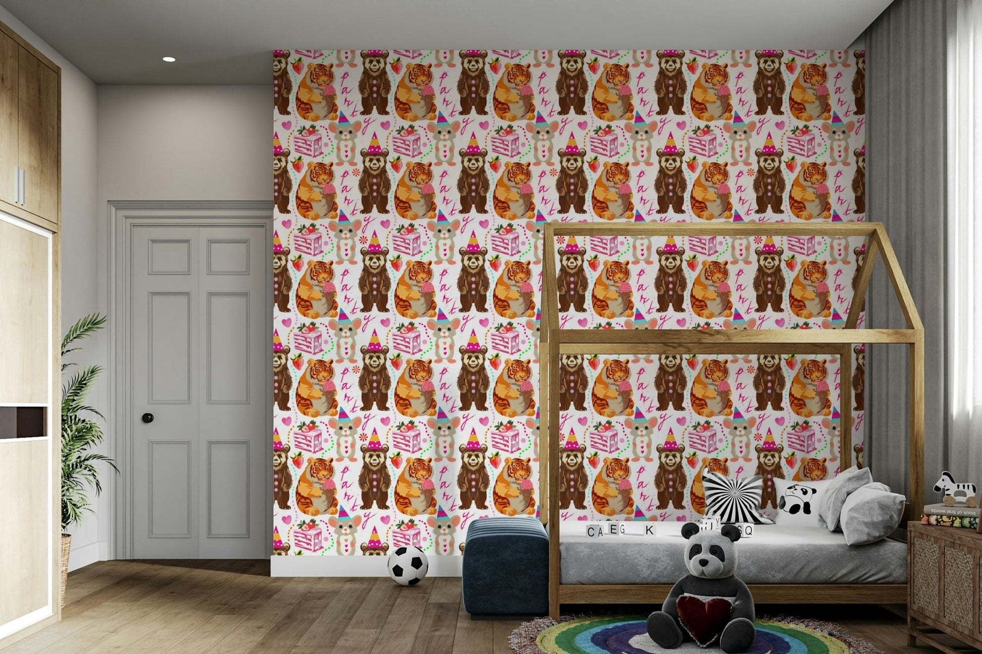 A whimsical creature parade wall mural for fun decor., GD4682