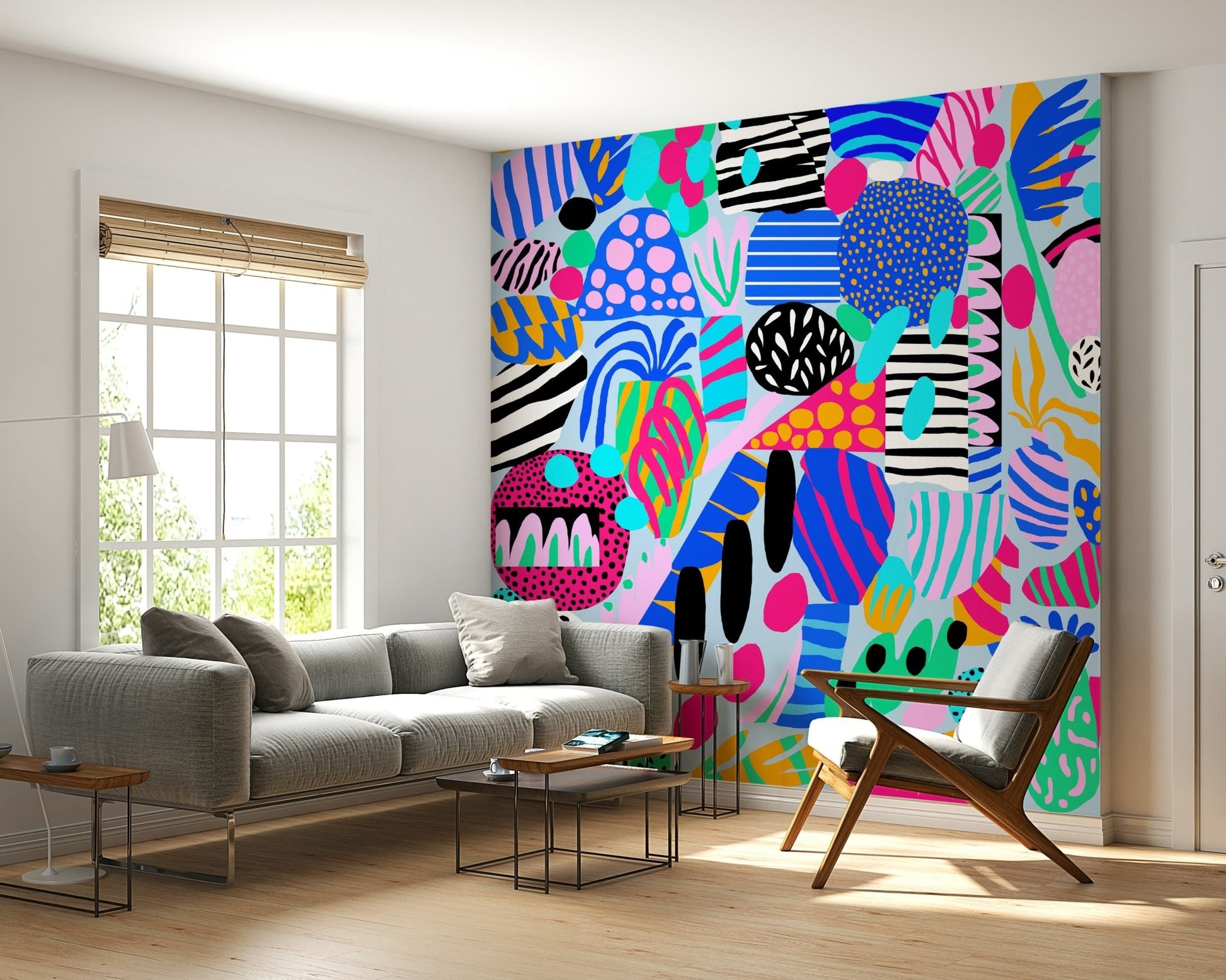 Bold decorative shapes Party forms wallpaper stimulating nursery background.