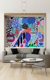 Artistic doodle style Party forms wallpaper exuberant interior accent.