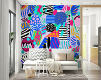 Joyful multicolor illustration Party forms wall mural abstract foliage.