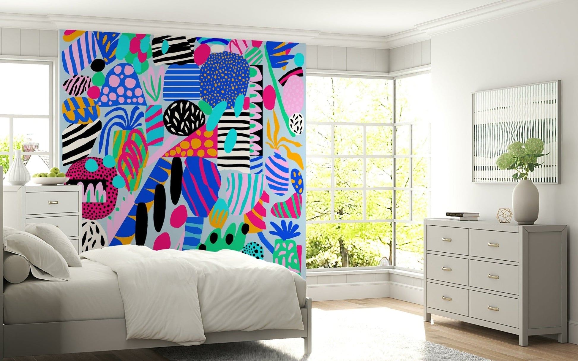 Eclectic funky blobs Party forms wall mural playful atmosphere.