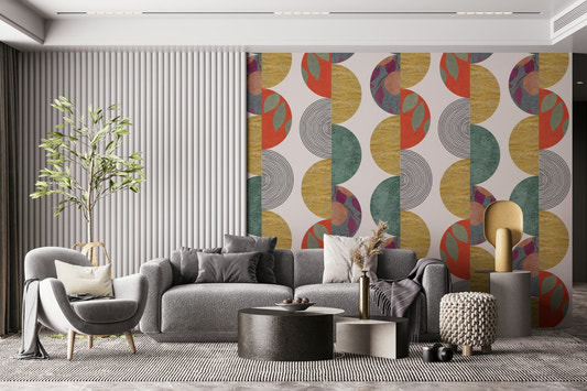 Partywall Wallpaper mural for a festive living room with vibrant colour.