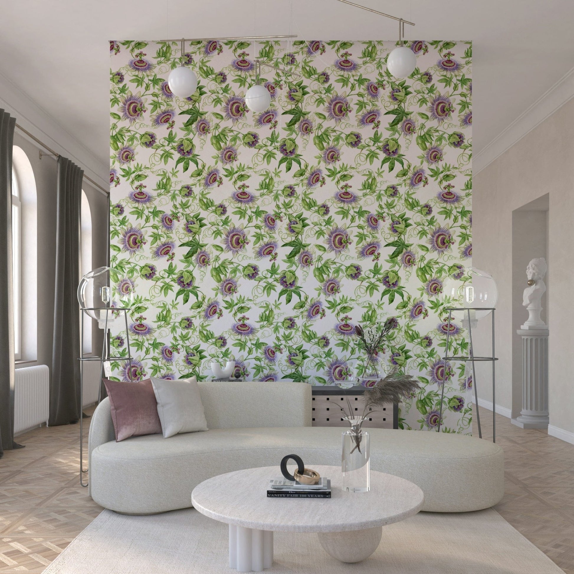 Lush green vine Passionflower Dream wallpaper surface.