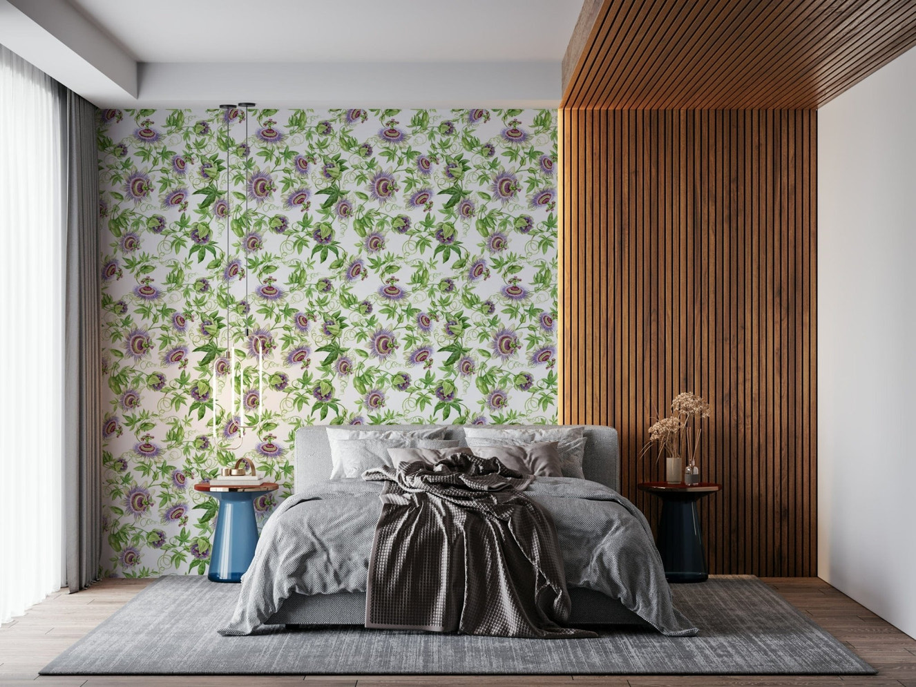 Passionflower Dream Detailed botanical print wallcovering.