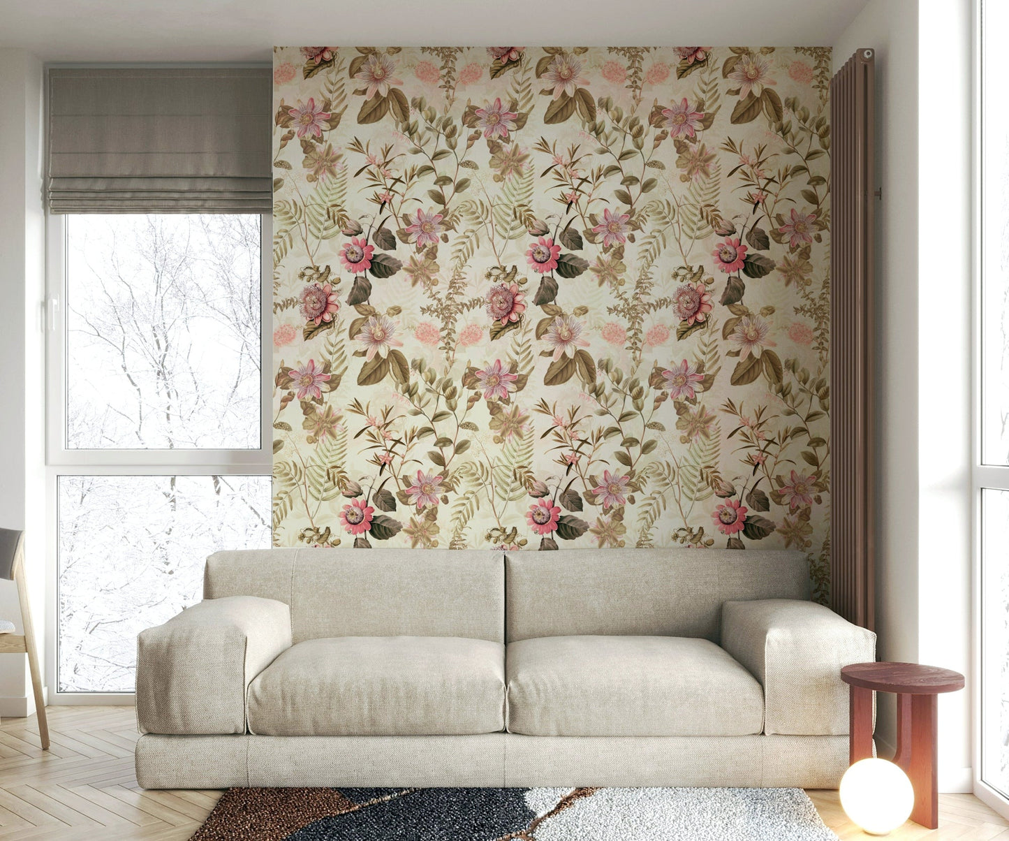 Close-up of Passionflower Paradise wallpaper showcasing intricate flowers.

