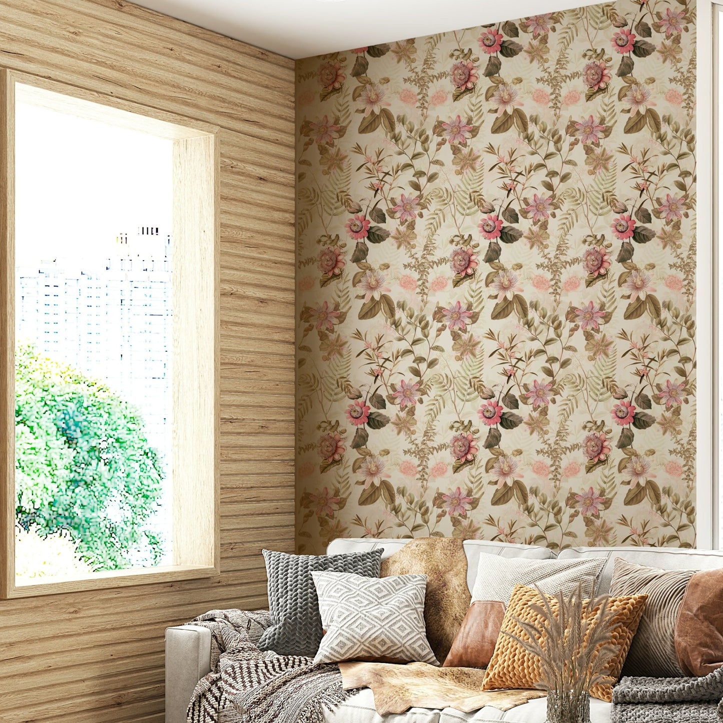 Passionflower Paradise wallpaper adding a tropical feel to rooms.

