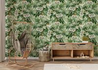 Bold passionflower wallpaper in rich purple and yellow tones.

