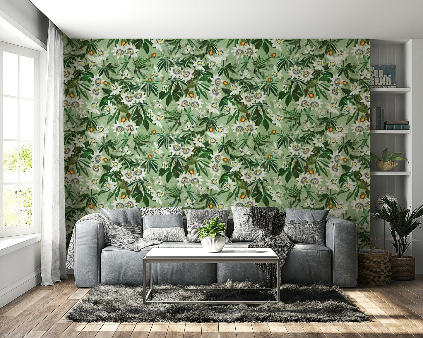 Bright and colorful passionflower design for walls.


