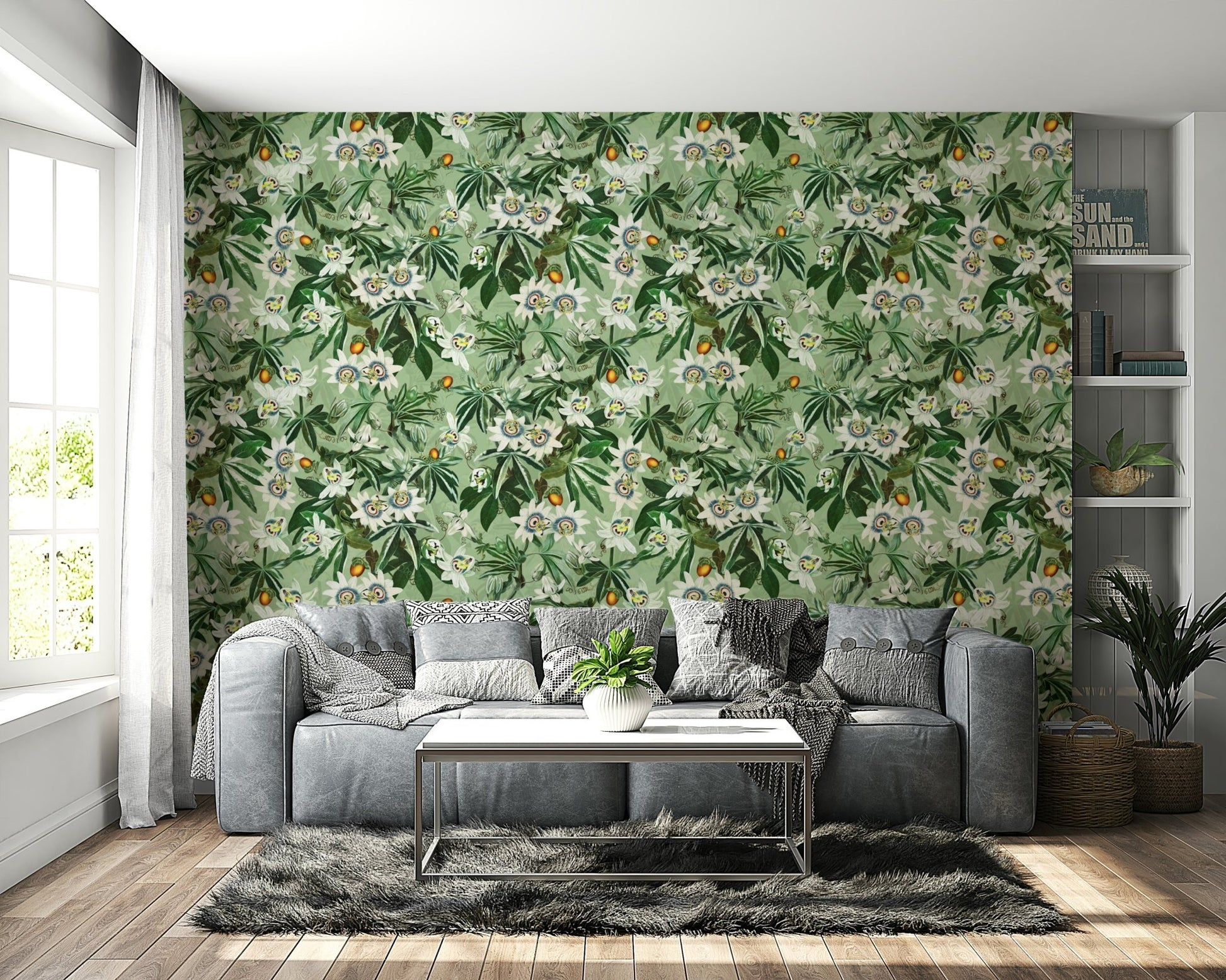 Bright and colorful passionflower design for walls.

