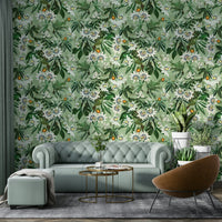 Lush and exotic passionflower wallpaper for home decor.

