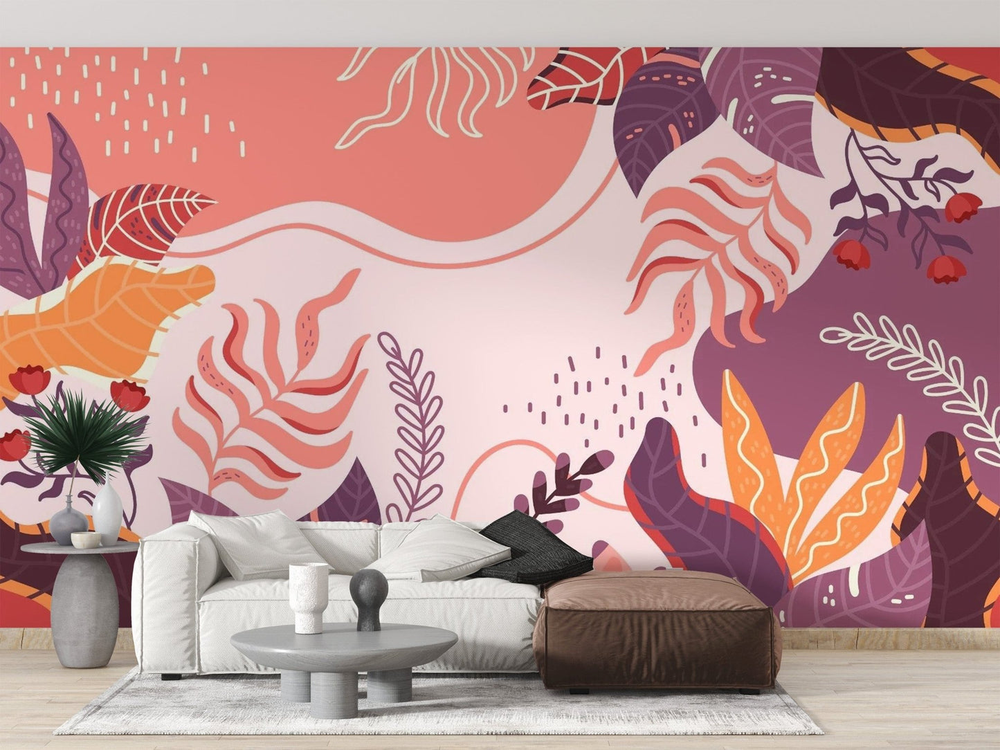 Abstract Large Green Leaves Wallpaper Mural - Giffywalls