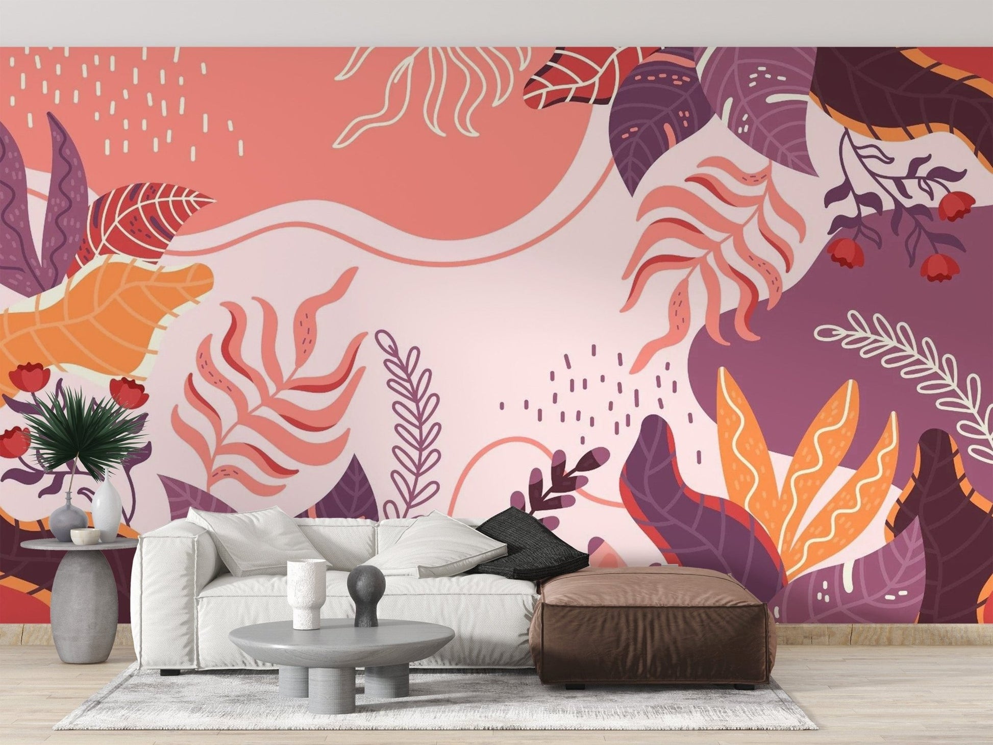 Abstract Large Green Leaves Wallpaper Mural - Giffywalls