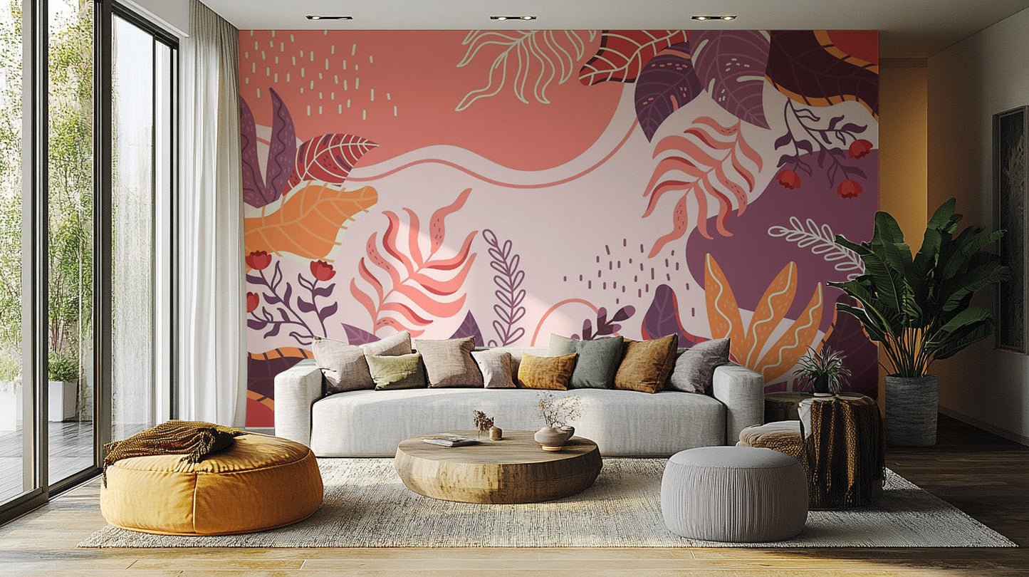 Abstract Large Green Leaves Wallpaper Mural - Giffywalls