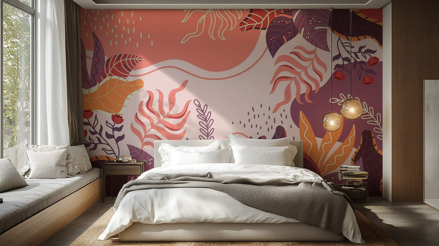 Abstract Large Green Leaves Wallpaper Mural - Giffywalls