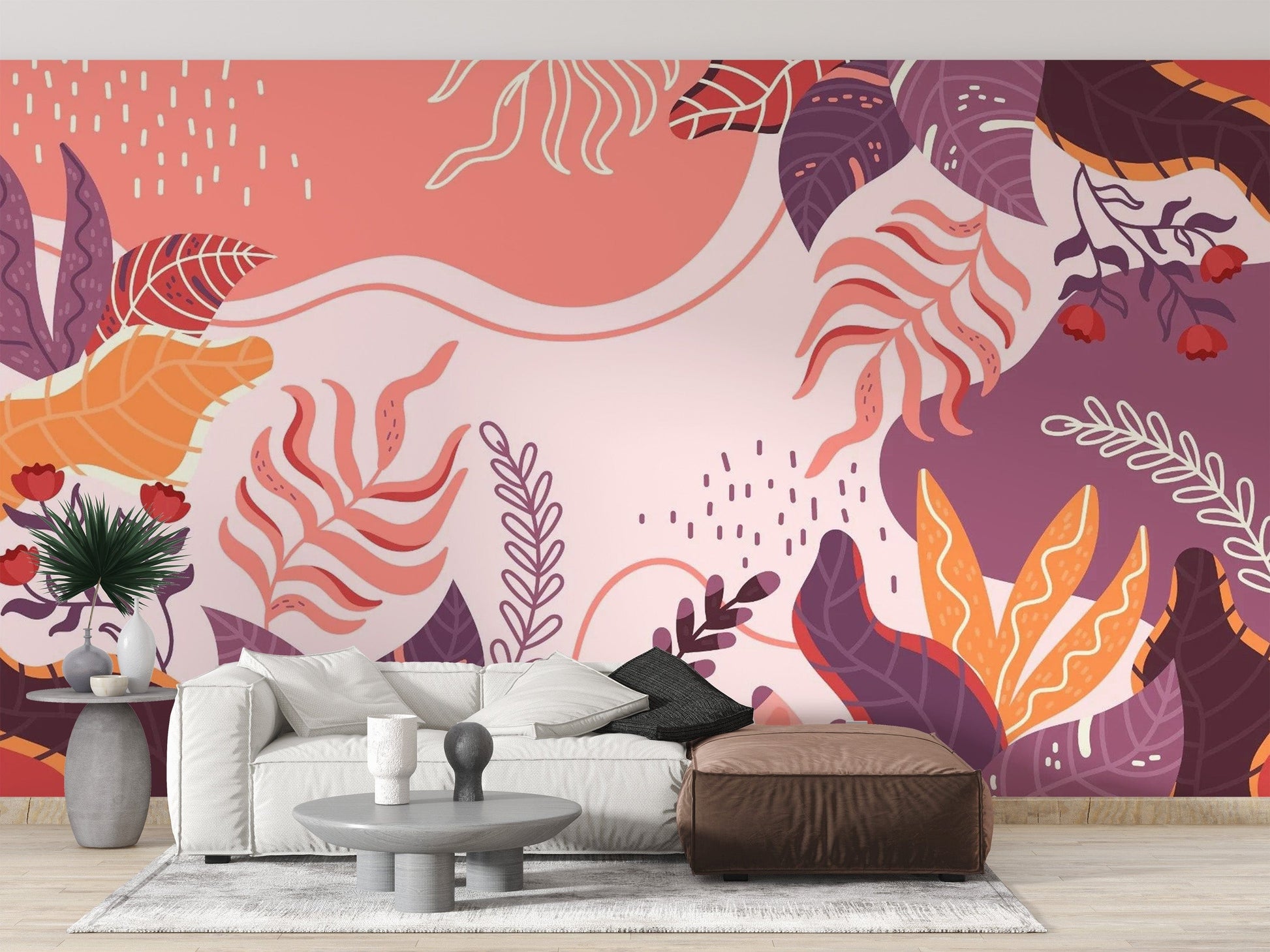 Abstract Large Green Leaves Wallpaper Mural - Giffywalls