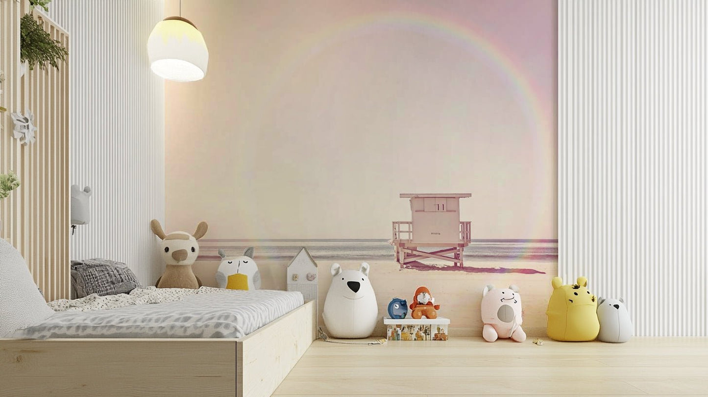 Tranquil pastel-colored beach mural for interiors.

