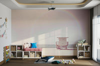 Relaxing beach mural with pastel sky and ocean.

