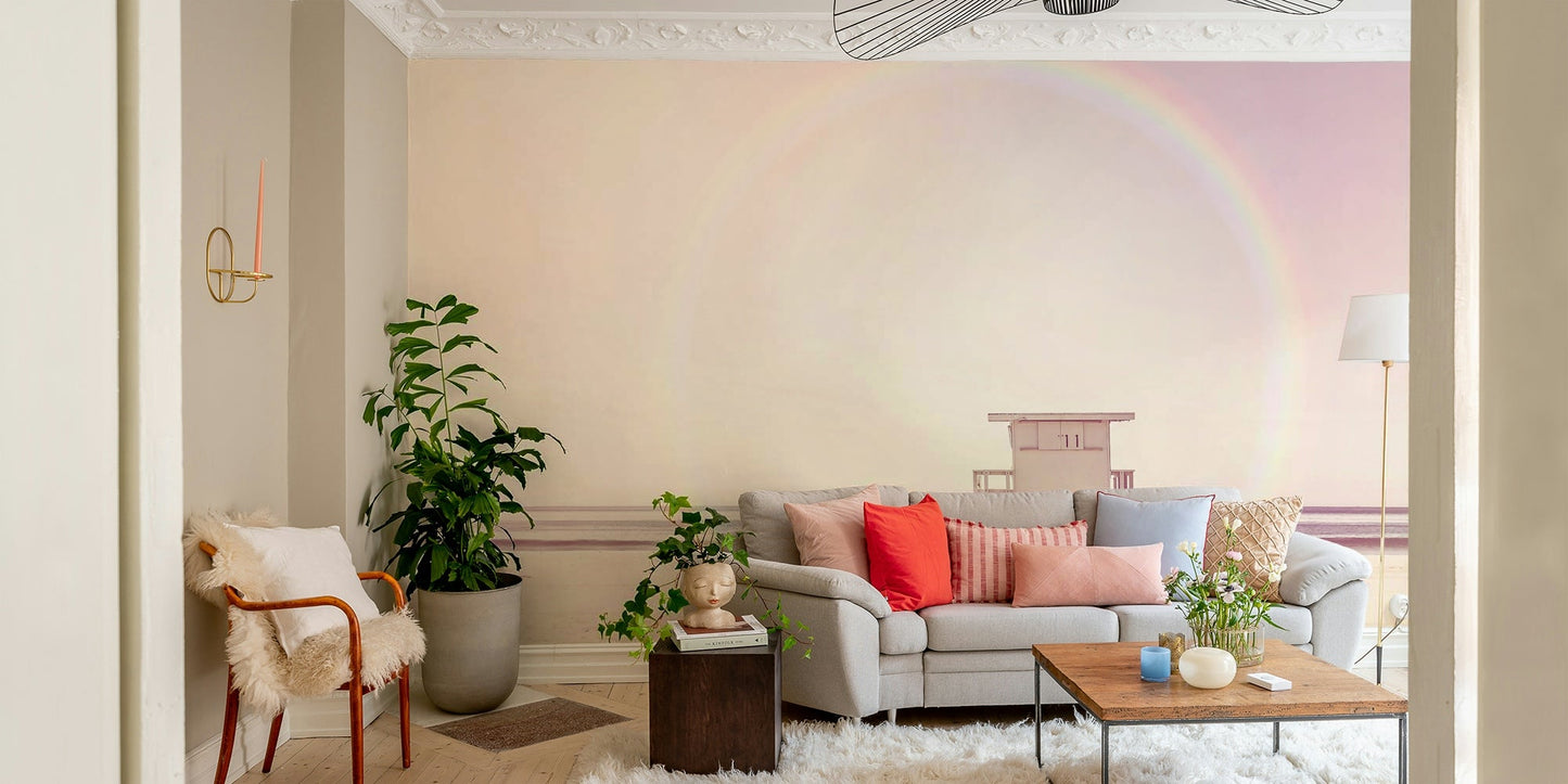 Pastel beach landscape mural for a peaceful room.

