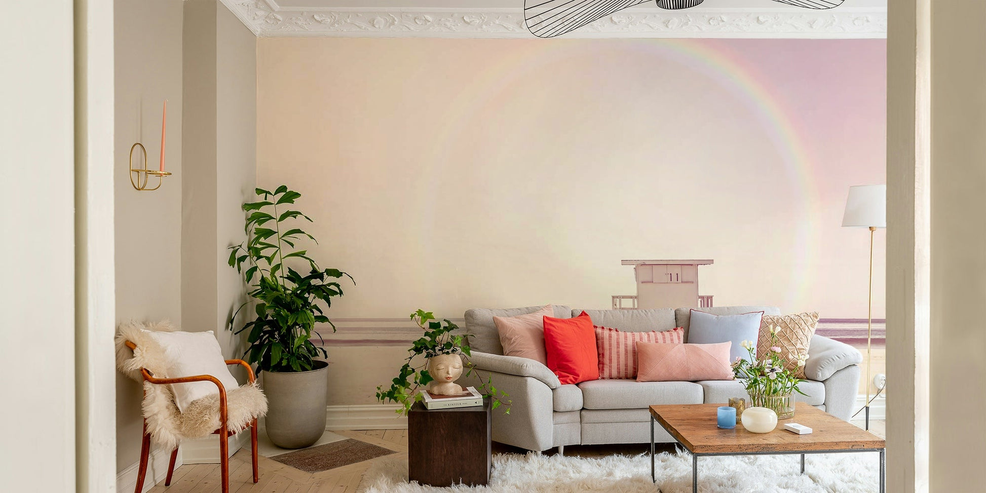 Pastel beach landscape mural for a peaceful room.

