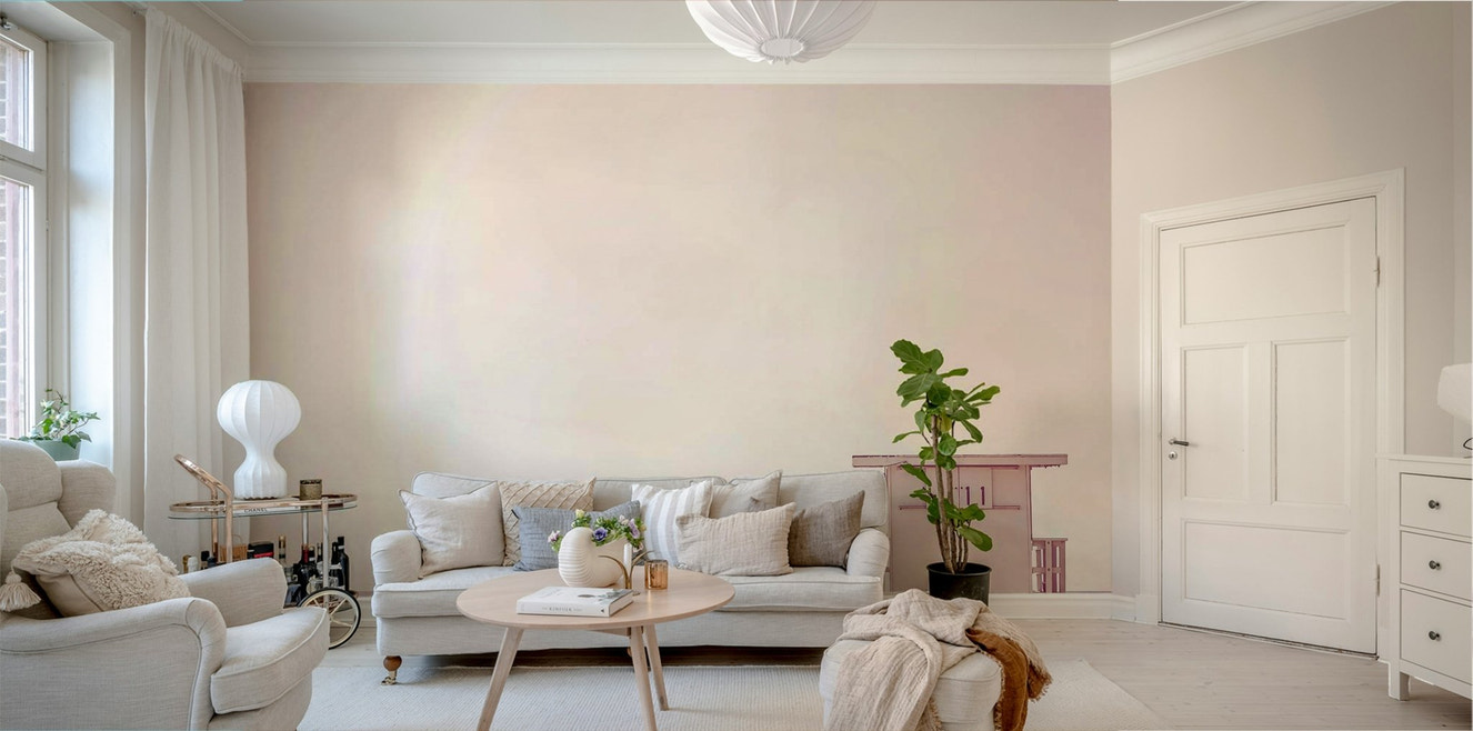 Soft pastel beach wall mural with gentle waves.

