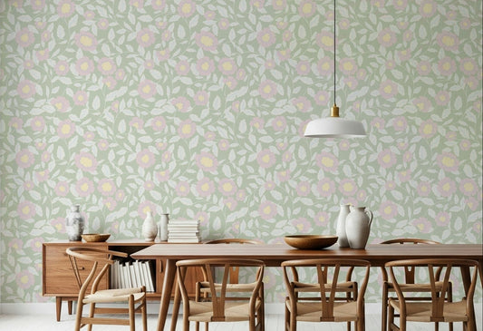 Pastel Blooms and foliage Wallpaper⁠