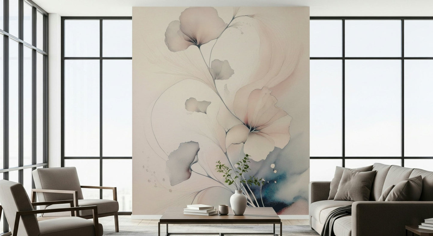 Soft pink and blue flowers on the Pastel Blossom Daydream Wall Mural., GD6321