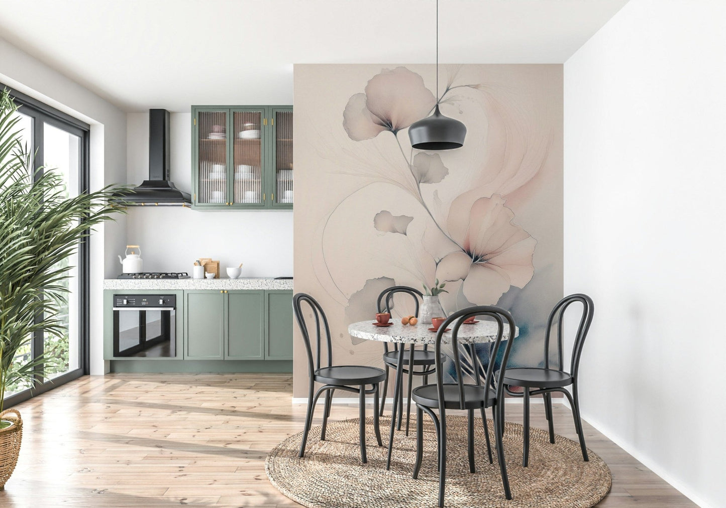 Sitting area featuring the calming Pastel Blossom Daydream Wall Mural., GD6321