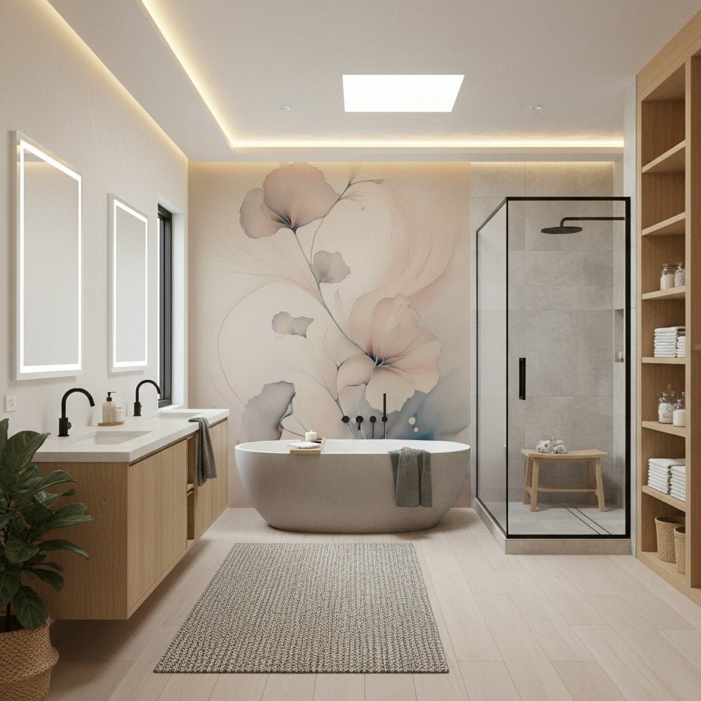 Pastel Blossom Daydream Wall Mural in a serene bedroom.