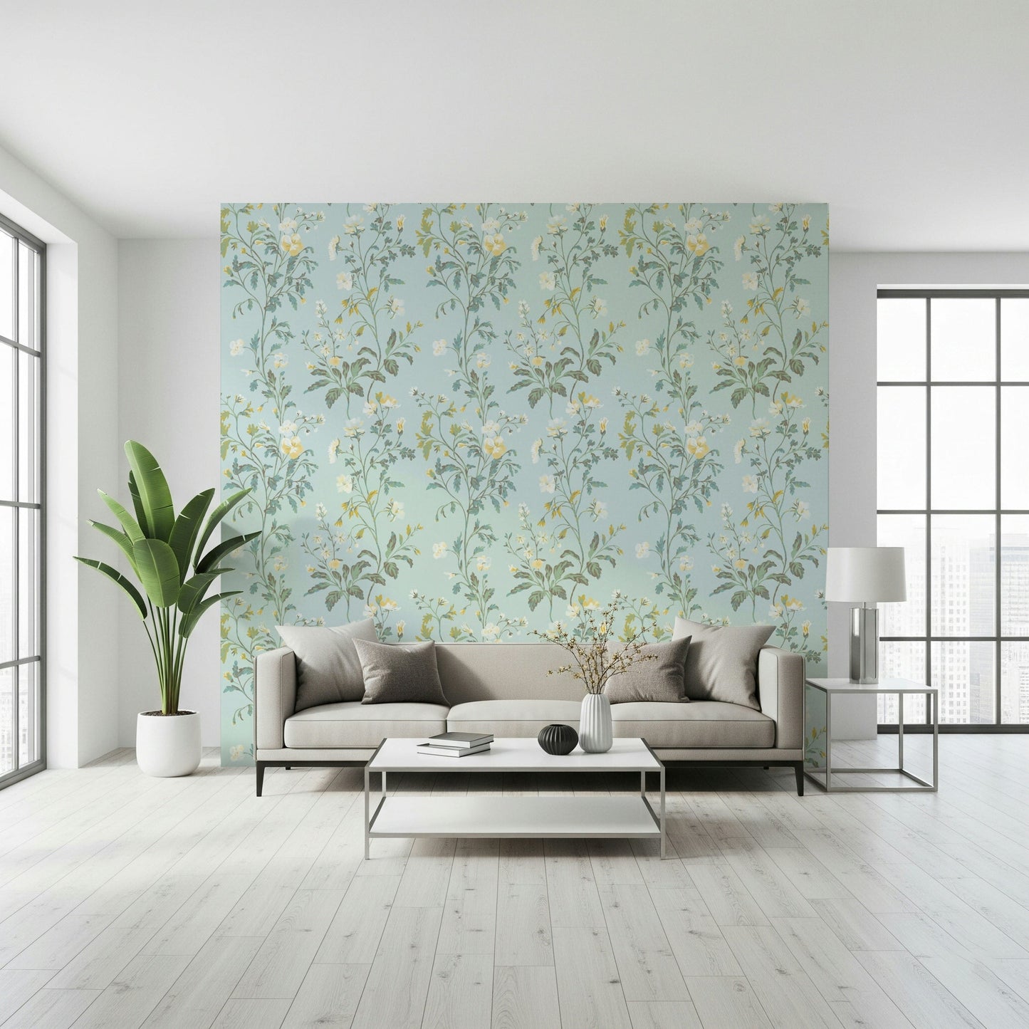 A beautiful modern art wall mural of delicate flowers.