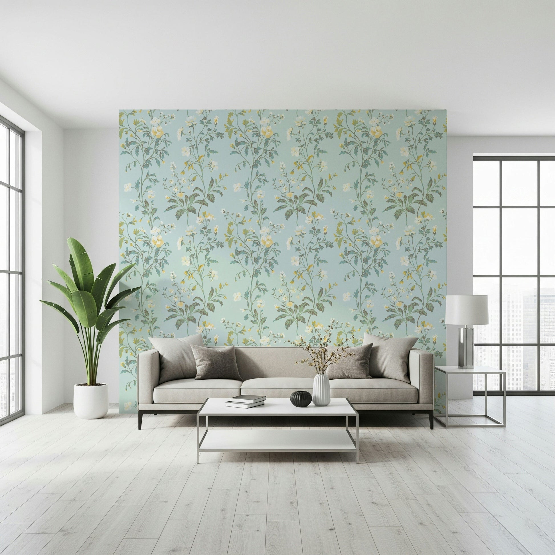 A beautiful modern art wall mural of delicate flowers.