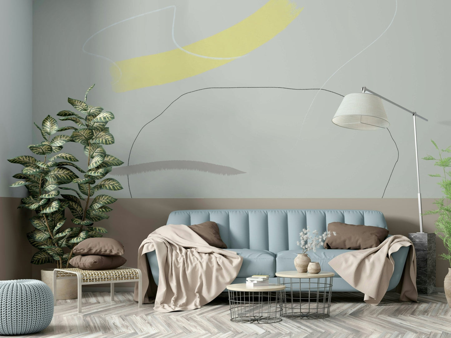 A contemplative watercolor design wallpaper mural for a feature wall.

