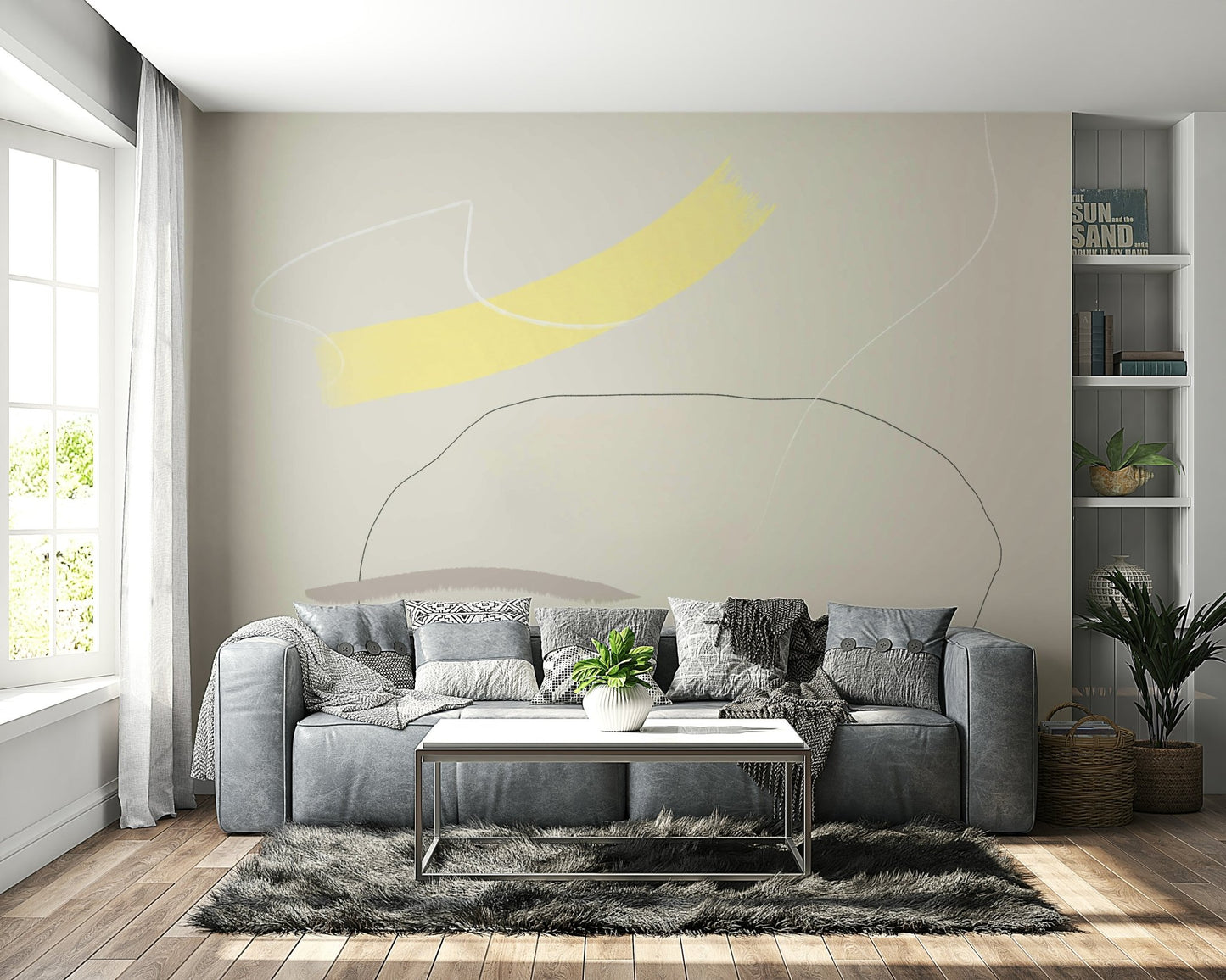 A peaceful pastel pattern mural on decorative wallpaper.

