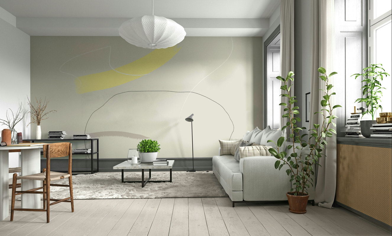 A beautiful abstract brushstroke wallpaper mural in pastel colors.

