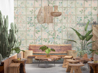 Earthy dining textures pair well with Pastel Charm Garden English Roses Wall Mural, GD8677