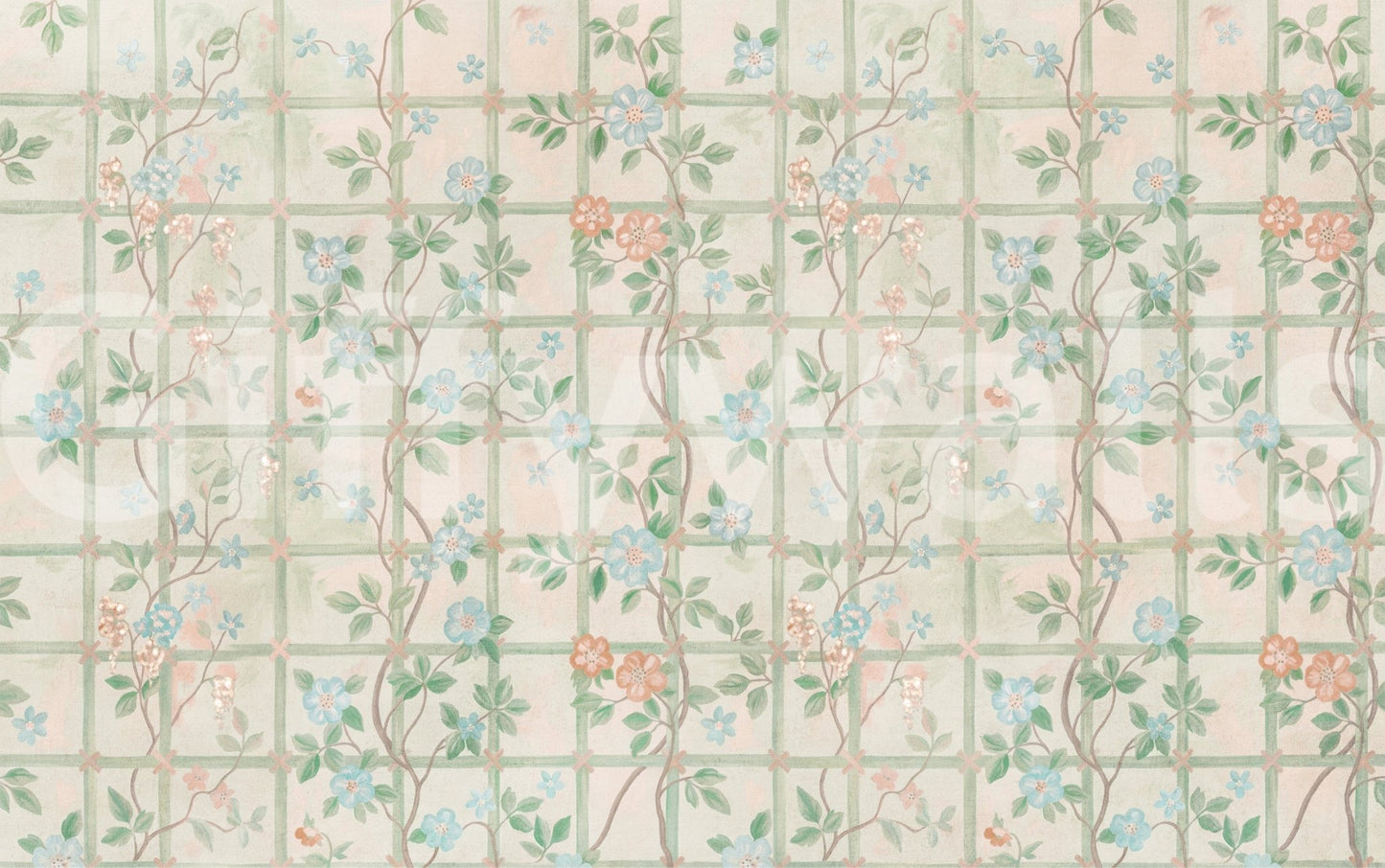 Pastel Charm Garden English Roses Wall Mural with soft rose blooms and vintage garden tones, GD8677
