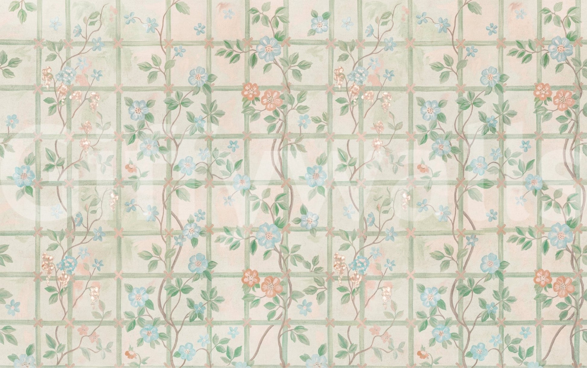 Pastel Charm Garden English Roses Wall Mural with soft rose blooms and vintage garden tones, GD8677