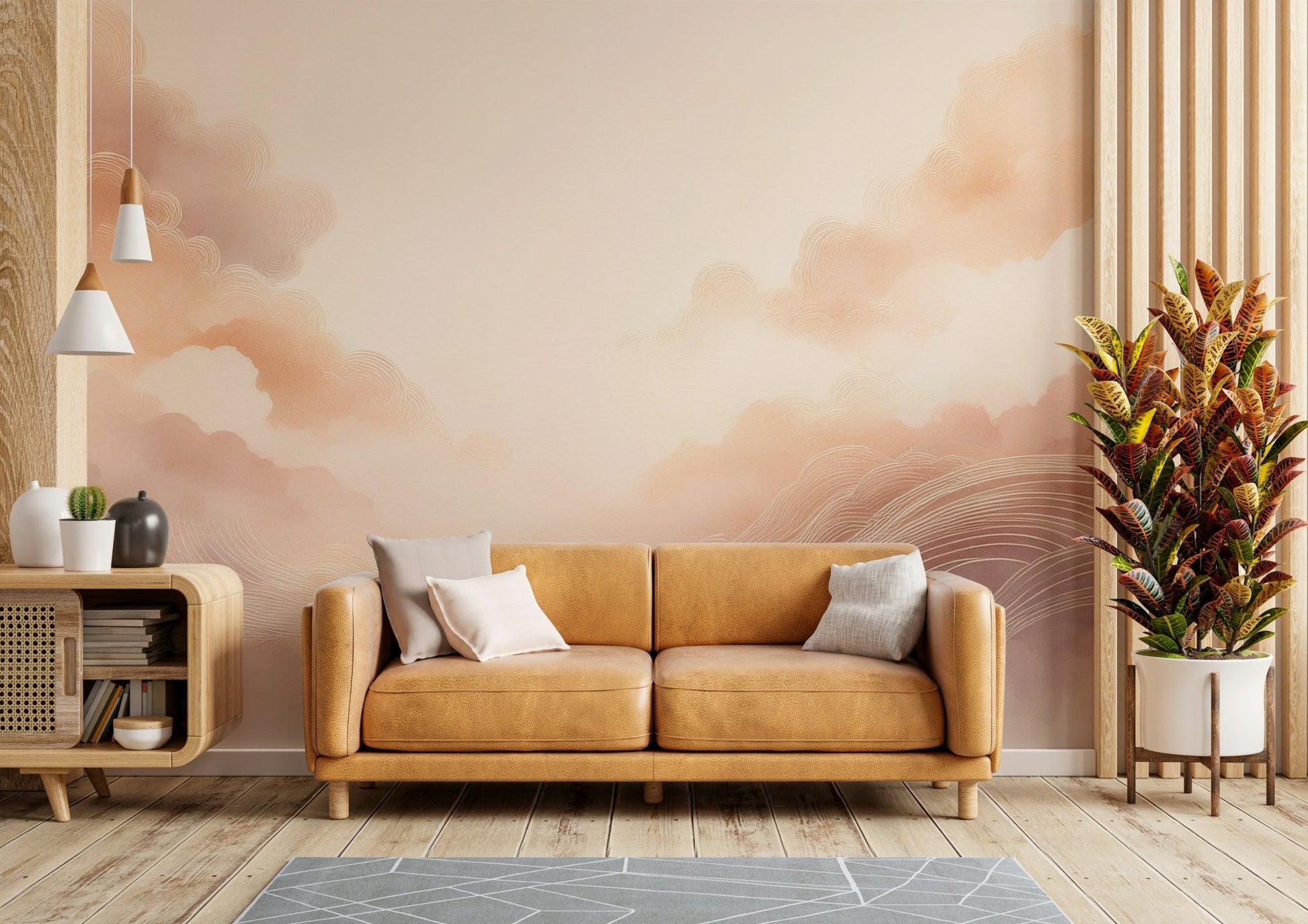 Create a dreamy atmosphere with pastel cloud mural.


