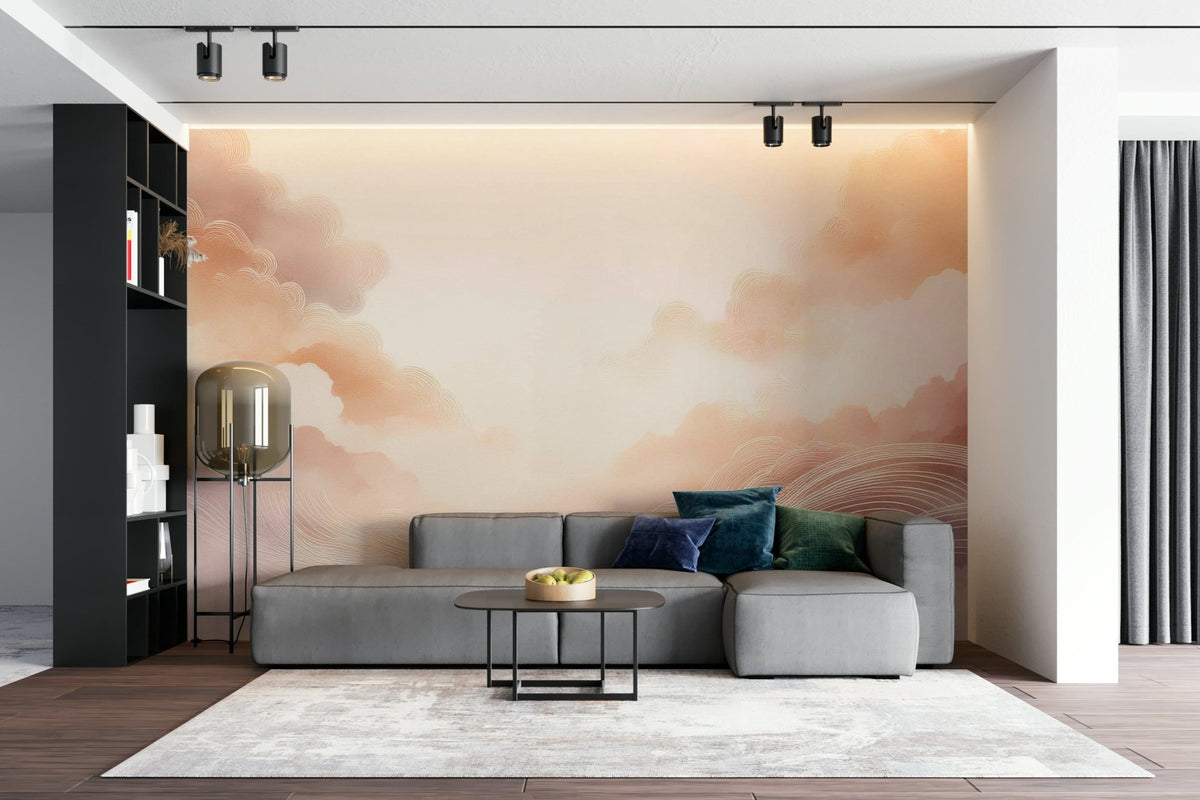 Pastel cloud mural for serene bedroom walls., GD1655