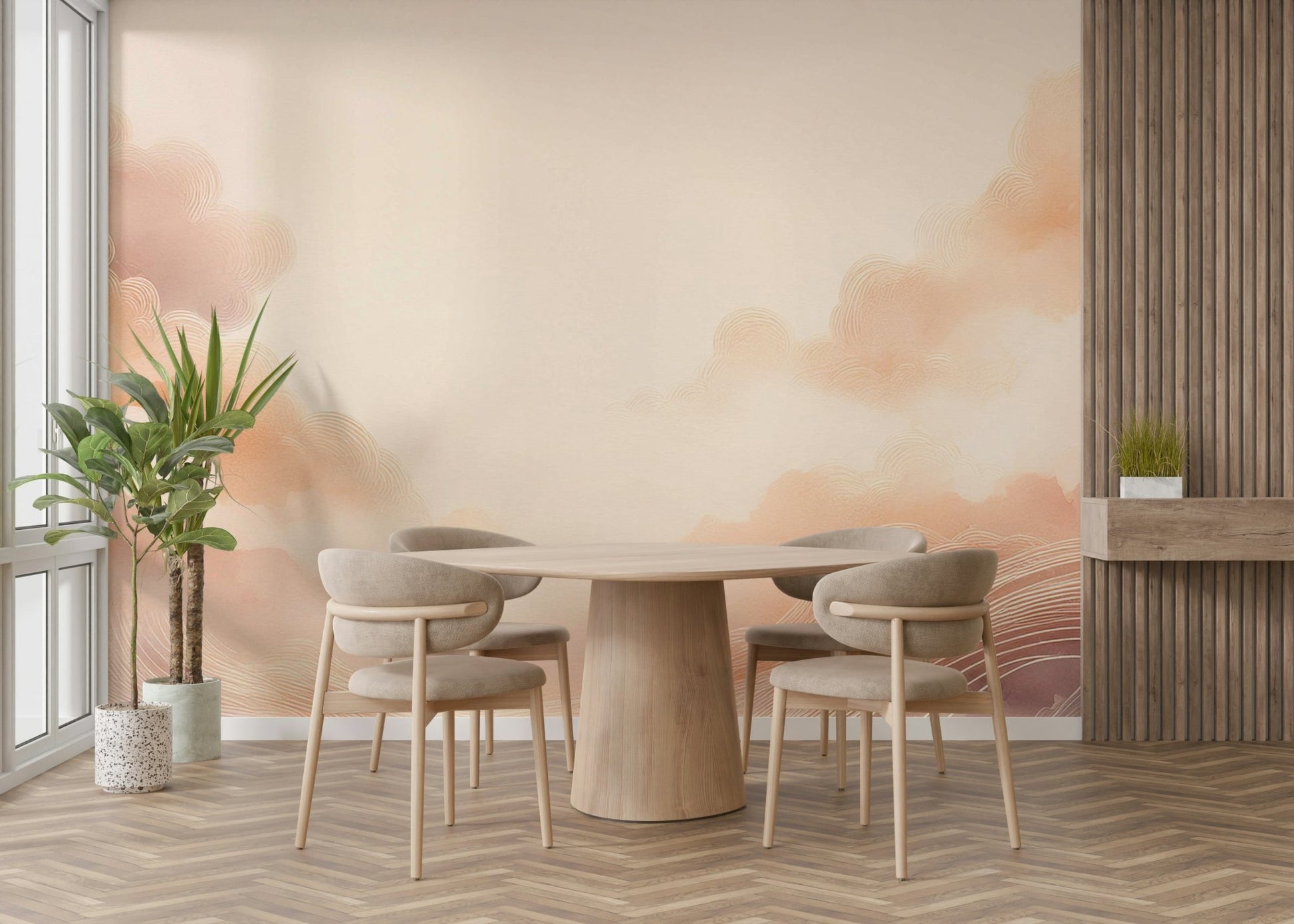 Beautiful pastel cloud wall mural for tranquil rooms.

