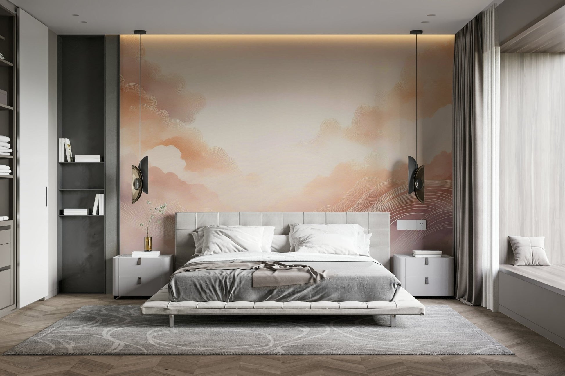 Add a serene vibe with pastel cloud wall mural art.


