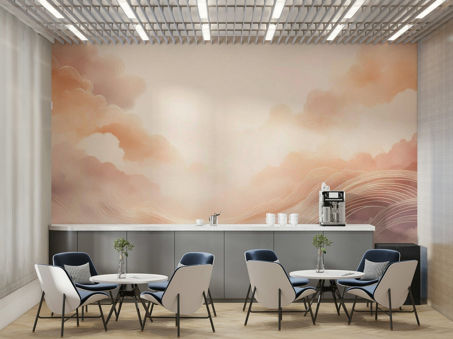Soothing pastel cloud wall mural for modern interiors.

