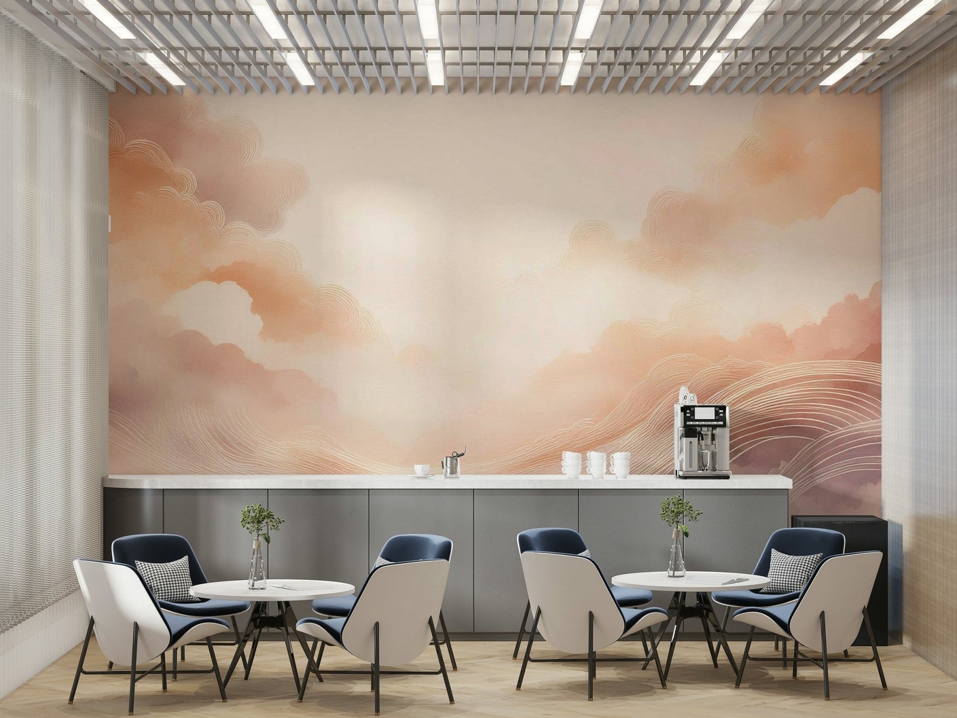 Soothing pastel cloud wall mural for modern interiors.

