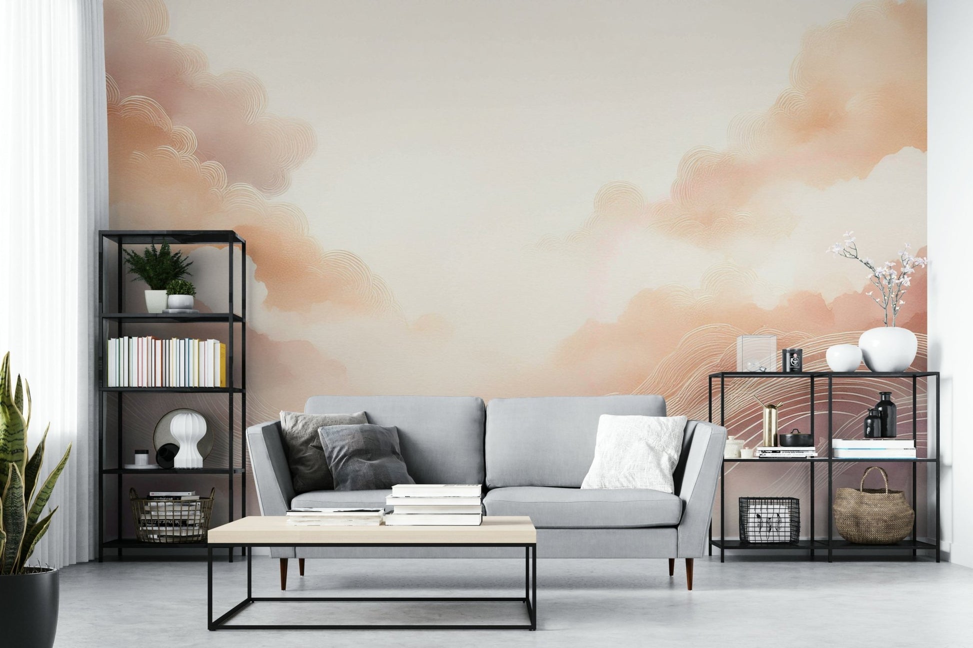 Pastel cloud design wall mural for calming spaces.

