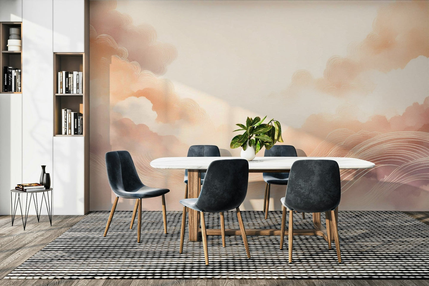 Elegant pastel cloud mural for a dreamy room look.

