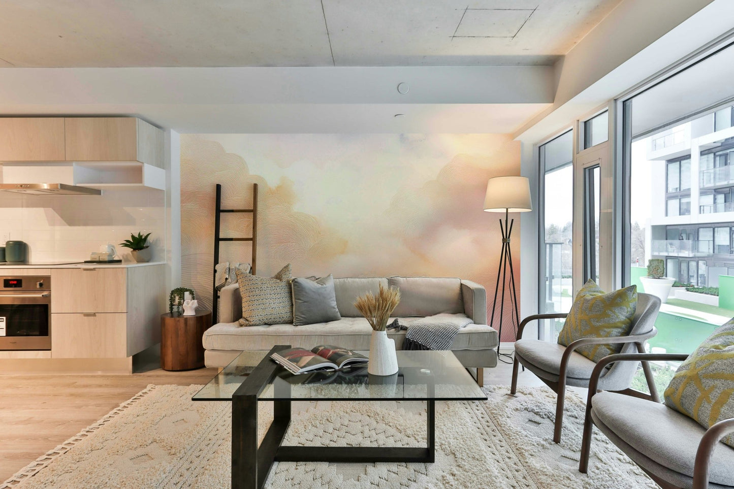 Elegant pastel cloud wall mural with serene skies.

