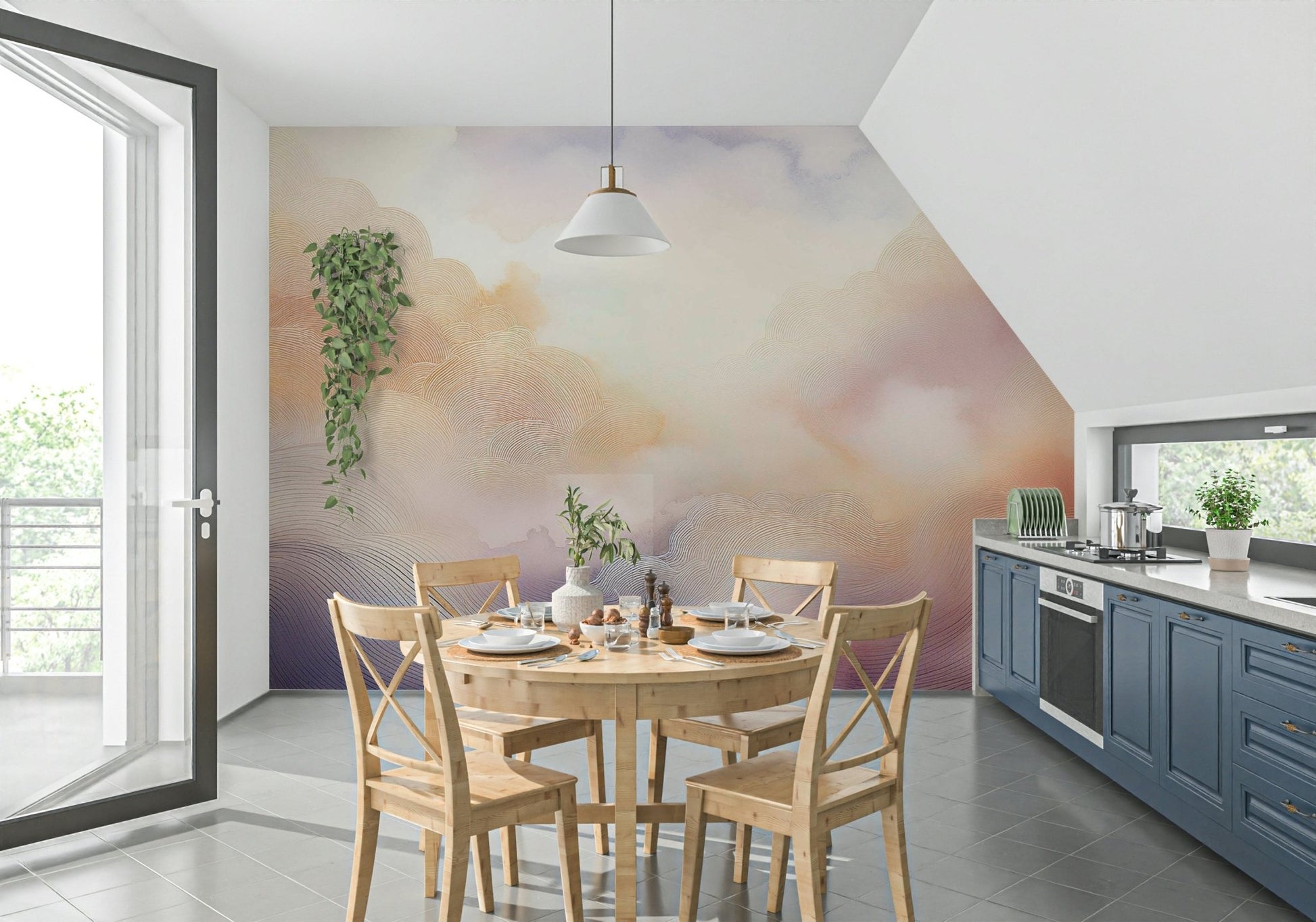 Soft pastel cloud mural for a dreamy room vibe.

