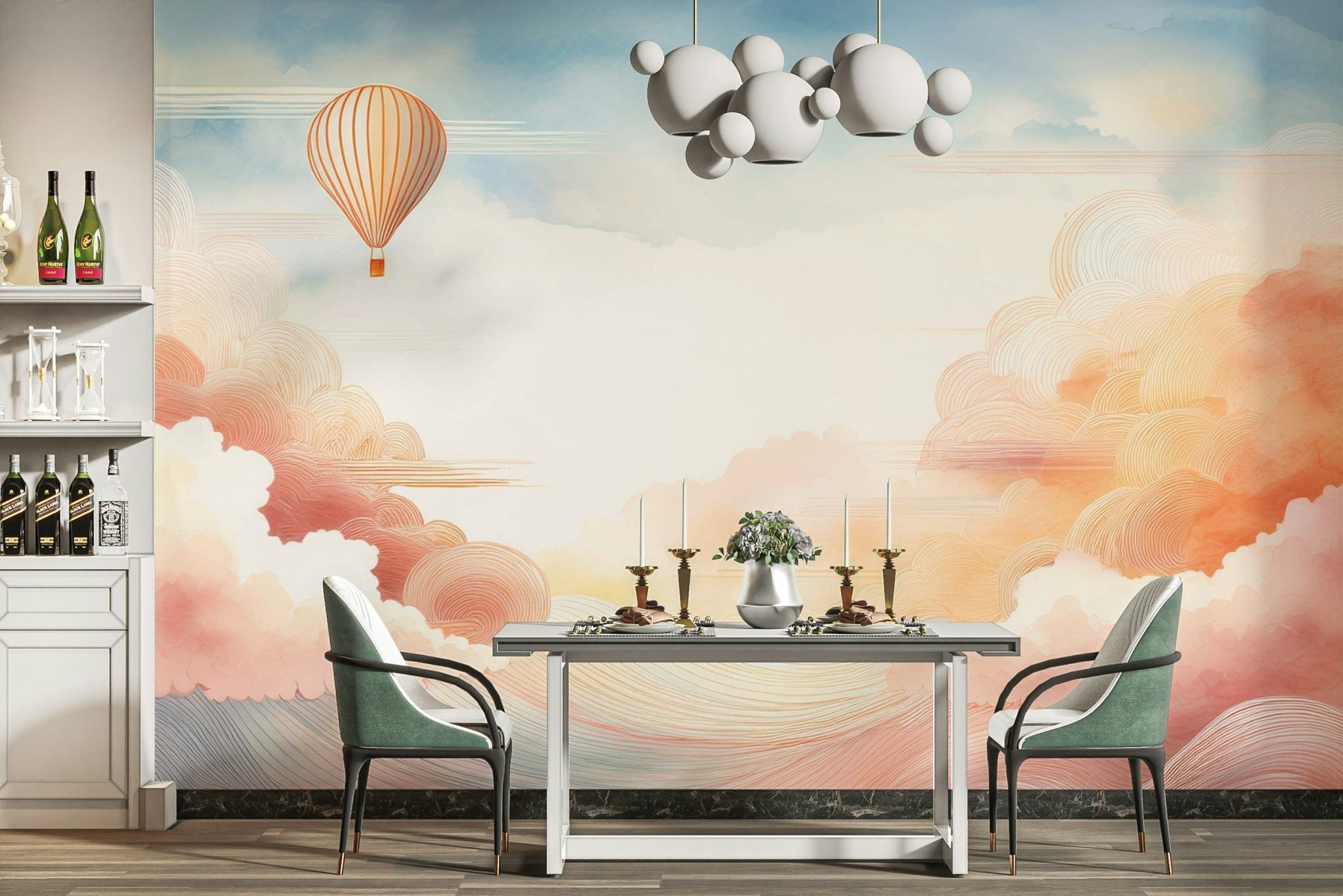 Light pastel sky mural perfect for bedrooms.

