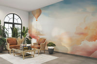 Soft pastel sky mural adding elegance to walls.

