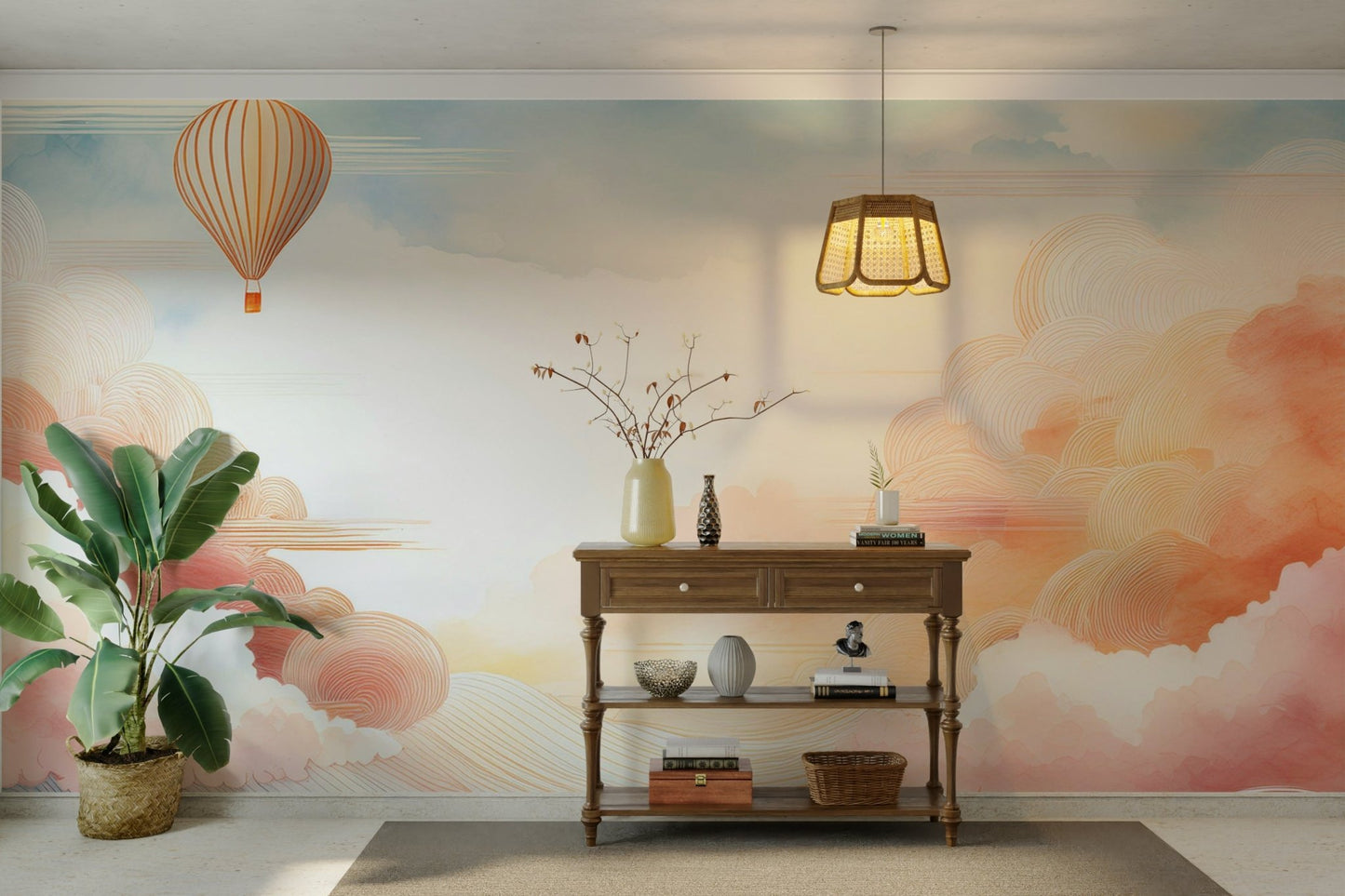 Elegant pastel cloudscape mural for modern rooms.

